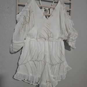 Lovers + Friends White Embroidered Cold-Shoulder Romper